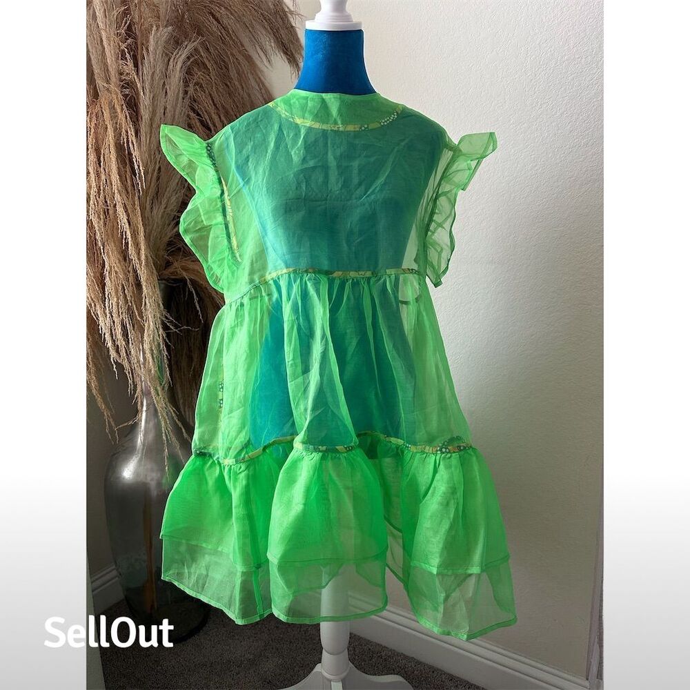 Celia B Women's Neon Green Ruffle Tiered Mini Dress Size M Party
